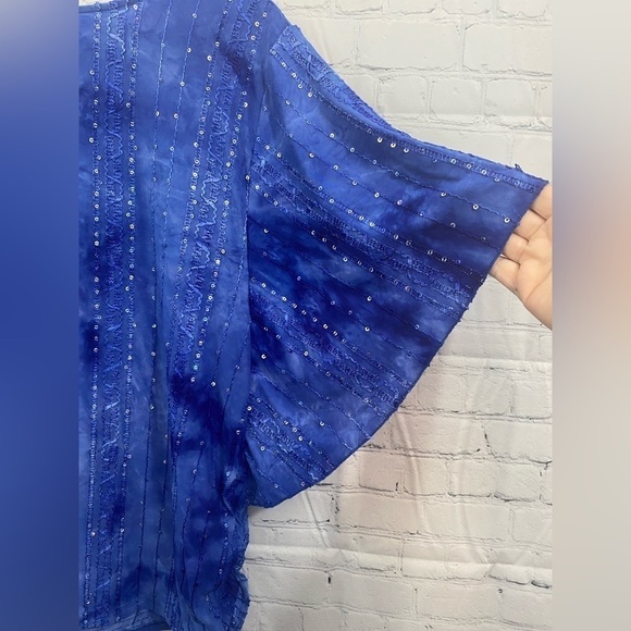 JM Collection Womens Plus Size 3X Royal Blue Kimono Boxy Blouse Flutter Sleeves - Picture 4 of 8